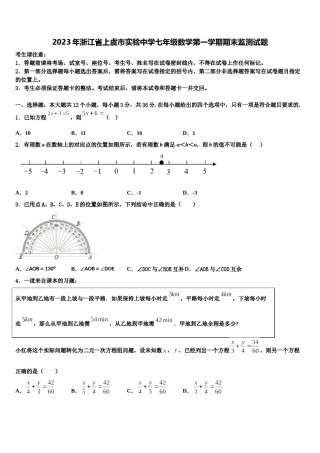 2023年浙江省上虞市实验中学七年级数学第一学期期末监测试题含解析.doc