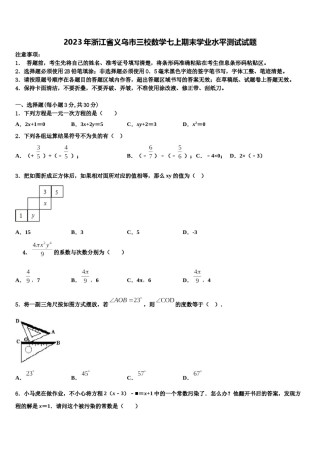 2023年浙江省义乌市三校数学七上期末学业水平测试试题含解析.doc