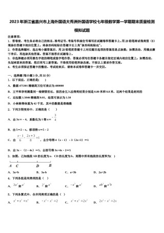 2023年浙江省嘉兴市上海外国语大秀洲外国语学校七年级数学第一学期期末质量检测模拟试题含解析.doc
