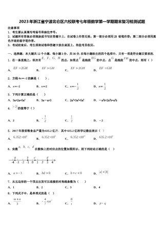 2023年浙江省宁波北仑区六校联考七年级数学第一学期期末复习检测试题含解析.doc
