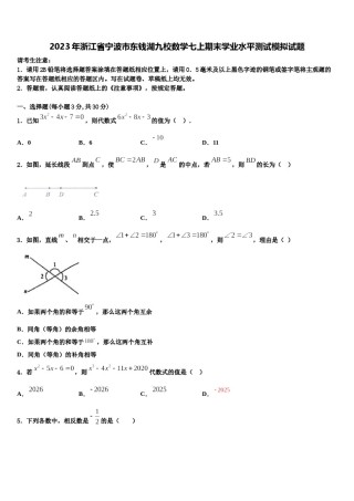 2023年浙江省宁波市东钱湖九校数学七上期末学业水平测试模拟试题含解析.doc