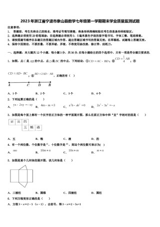 2023年浙江省宁波市象山县数学七年级第一学期期末学业质量监测试题含解析.doc