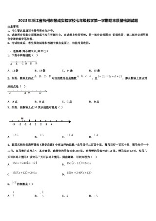 2023年浙江省杭州市景成实验学校七年级数学第一学期期末质量检测试题含解析.doc