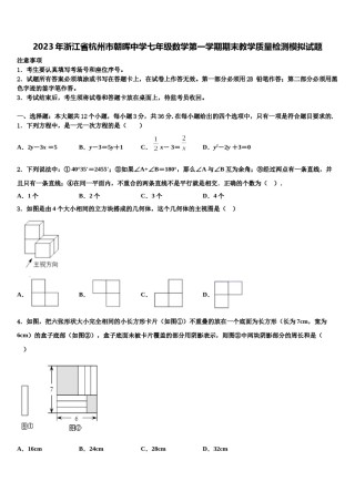 2023年浙江省杭州市朝晖中学七年级数学第一学期期末教学质量检测模拟试题含解析.doc