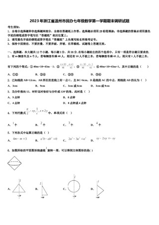 2023年浙江省温州市民办七年级数学第一学期期末调研试题含解析.doc