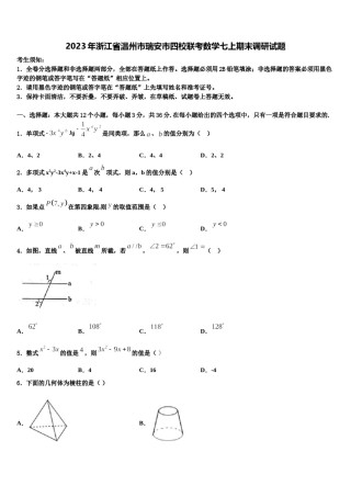 2023年浙江省温州市瑞安市四校联考数学七上期末调研试题含解析.doc
