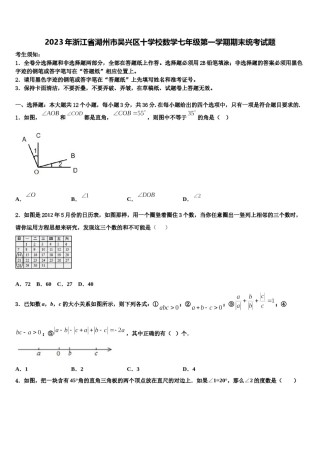 2023年浙江省湖州市吴兴区十学校数学七年级第一学期期末统考试题含解析.doc