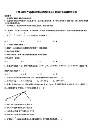 2023年浙江省湖州市实验学校数学七上期末教学质量检测试题含解析.doc