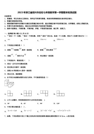 2023年浙江省绍兴市名校七年级数学第一学期期末检测试题含解析.doc