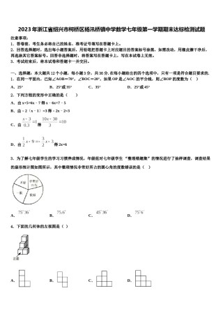 2023年浙江省绍兴市柯桥区杨汛桥镇中学数学七年级第一学期期末达标检测试题含解析.doc