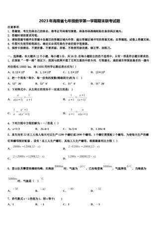 2023年海南省七年级数学第一学期期末联考试题含解析.doc