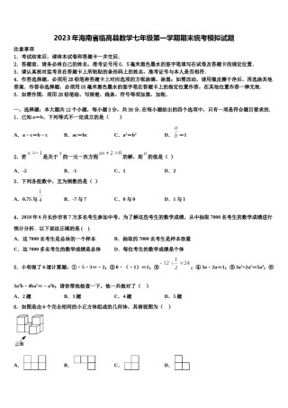 2023年海南省临高县数学七年级第一学期期末统考模拟试题含解析.doc