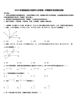 2023年海南省海口市数学七年级第一学期期末考试模拟试题含解析.doc