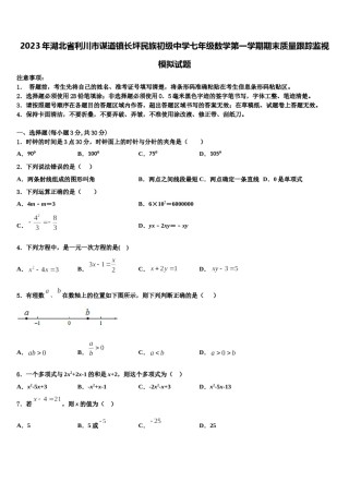 2023年湖北省利川市谋道镇长坪民族初级中学七年级数学第一学期期末质量跟踪监视模拟试题含解析.doc