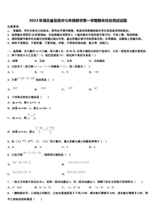 2023年湖北省宜昌市七年级数学第一学期期末综合测试试题含解析.doc