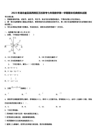 2023年湖北省宜昌西陵区五校联考七年级数学第一学期期末经典模拟试题含解析.doc