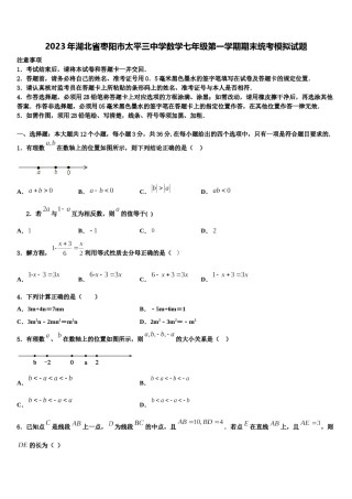 2023年湖北省枣阳市太平三中学数学七年级第一学期期末统考模拟试题含解析.doc
