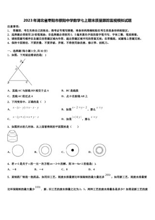 2023年湖北省枣阳市蔡阳中学数学七上期末质量跟踪监视模拟试题含解析.doc