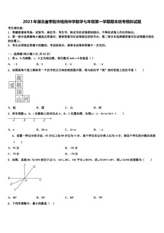 2023年湖北省枣阳市钱岗中学数学七年级第一学期期末统考模拟试题含解析.doc