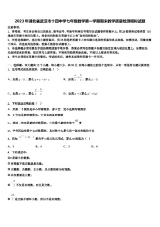 2023年湖北省武汉市十四中学七年级数学第一学期期末教学质量检测模拟试题含解析.doc