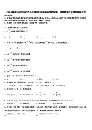 2023年湖北省武汉市武昌区粮道街中学七年级数学第一学期期末质量跟踪监视试题含解析.doc