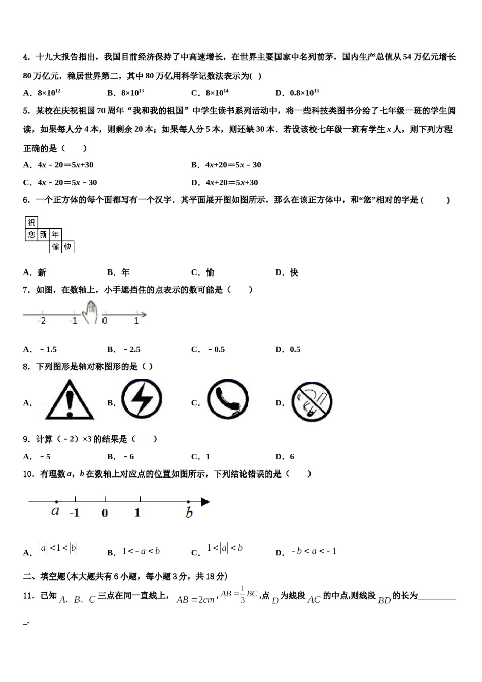 2023年湖北省武汉第三寄宿中学七年级数学第一学期期末学业质量监测模拟试题含解析.doc_第2页