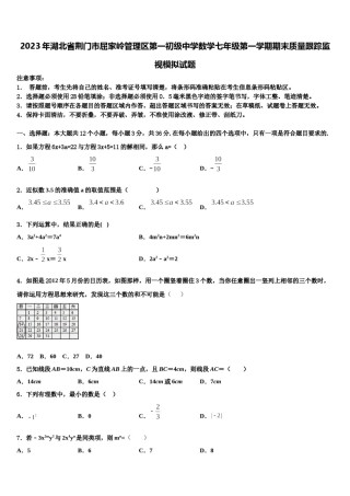 2023年湖北省荆门市屈家岭管理区第一初级中学数学七年级第一学期期末质量跟踪监视模拟试题含解析.doc