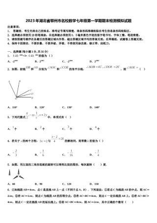 2023年湖北省鄂州市名校数学七年级第一学期期末检测模拟试题含解析.doc