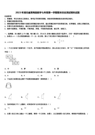 2023年湖北省黄梅县数学七年级第一学期期末综合测试模拟试题含解析.doc