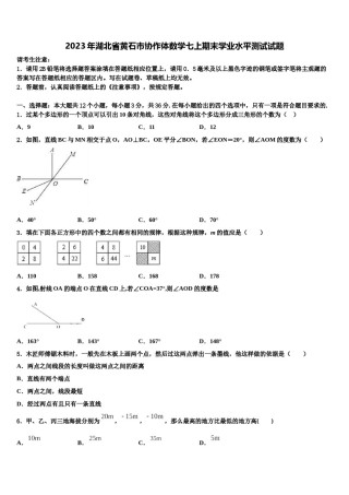 2023年湖北省黄石市协作体数学七上期末学业水平测试试题含解析.doc
