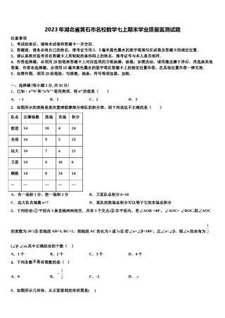 2023年湖北省黄石市名校数学七上期末学业质量监测试题含解析.doc