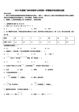 2023年湖南广益中学数学七年级第一学期期末考试模拟试题含解析.doc