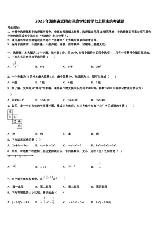 2023年湖南省武冈市洞庭学校数学七上期末统考试题含解析.doc