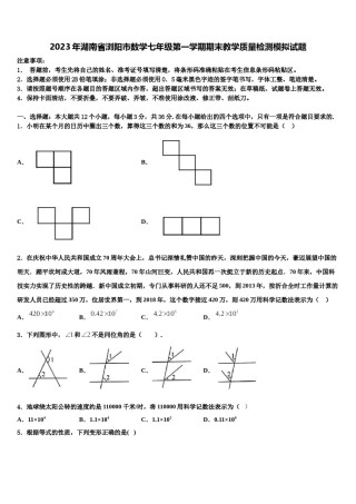 2023年湖南省浏阳市数学七年级第一学期期末教学质量检测模拟试题含解析.doc