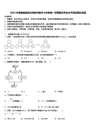 2023年湖南省衡阳市耒阳市数学七年级第一学期期末学业水平测试模拟试题含解析.doc