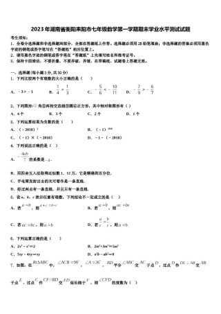 2023年湖南省衡阳耒阳市七年级数学第一学期期末学业水平测试试题含解析.doc