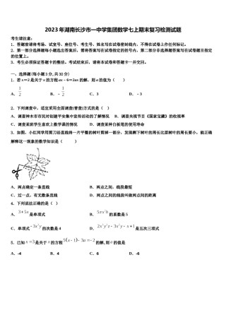 2023年湖南长沙市一中学集团数学七上期末复习检测试题含解析.doc