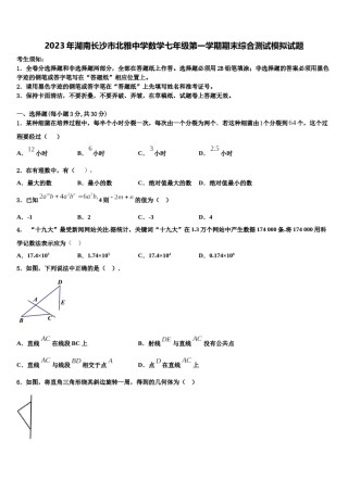 2023年湖南长沙市北雅中学数学七年级第一学期期末综合测试模拟试题含解析.doc