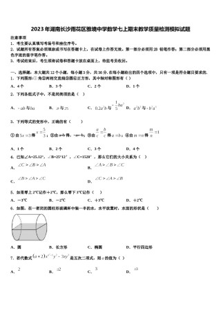 2023年湖南长沙雨花区雅境中学数学七上期末教学质量检测模拟试题含解析.doc