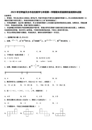 2023年甘肃省天水市名校数学七年级第一学期期末质量跟踪监视模拟试题含解析.doc