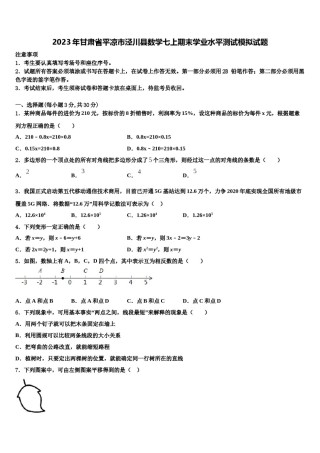 2023年甘肃省平凉市泾川县数学七上期末学业水平测试模拟试题含解析.doc