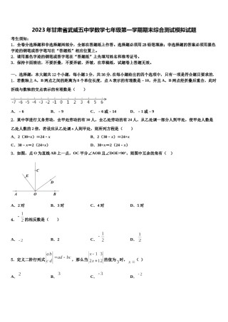 2023年甘肃省武威五中学数学七年级第一学期期末综合测试模拟试题含解析.doc