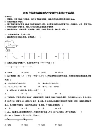 2023年甘肃省武威第九中学数学七上期末考试试题含解析.doc