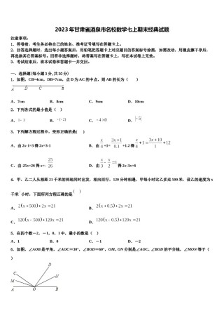 2023年甘肃省酒泉市名校数学七上期末经典试题含解析.doc
