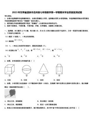 2023年甘肃省酒泉市瓜州县七年级数学第一学期期末学业质量监测试题含解析.doc