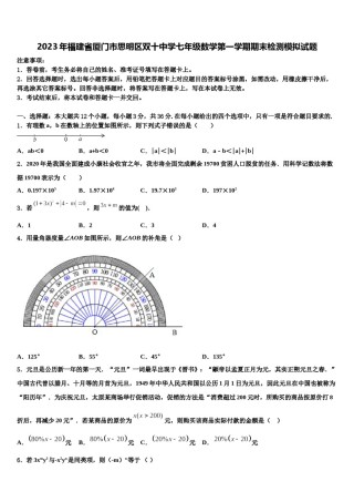 2023年福建省厦门市思明区双十中学七年级数学第一学期期末检测模拟试题含解析.doc