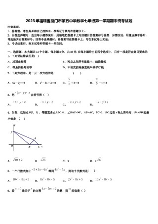 2023年福建省厦门市第五中学数学七年级第一学期期末统考试题含解析.doc