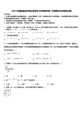 2023年福建省泉州德化县联考七年级数学第一学期期末考试模拟试题含解析.doc