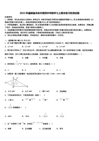 2023年福建省龙岩市第四中学数学七上期末复习检测试题含解析.doc