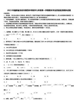 2023年福建省龙岩市第四中学数学七年级第一学期期末学业质量监测模拟试题含解析.doc
